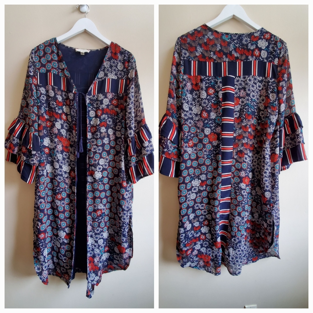 Luna Moon boho duster kimono light cardigan with sleeve with ruffle, Small size